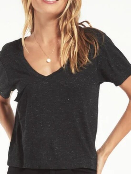 Z Supply Tops - Z Supply Classic Skimmer Sparkle Tee in Black | Casual Everyday Basic M